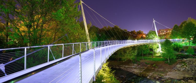 Liberty Bridge at Falls Park in Greenville, South Carolina.